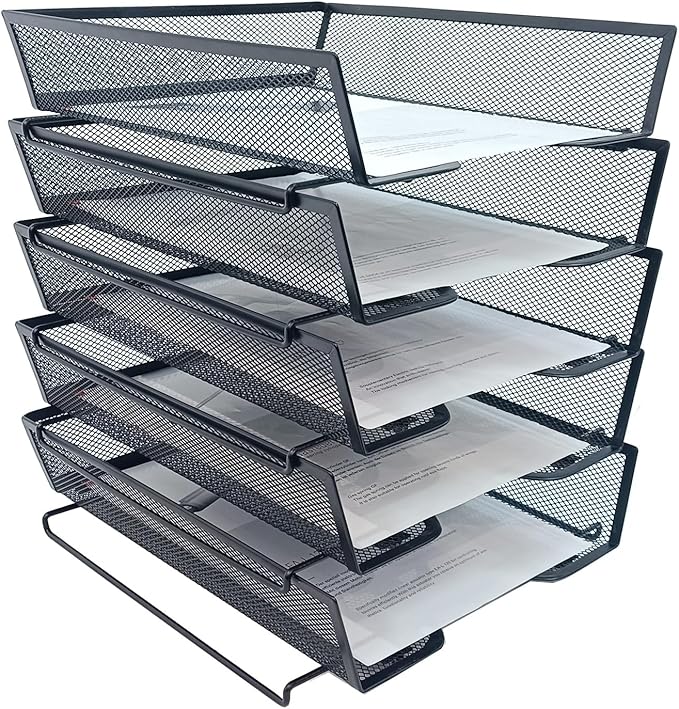 5 Tier Letter Tray Desk File Organizer,Metal Paper Organizer for Office Supplies,Black