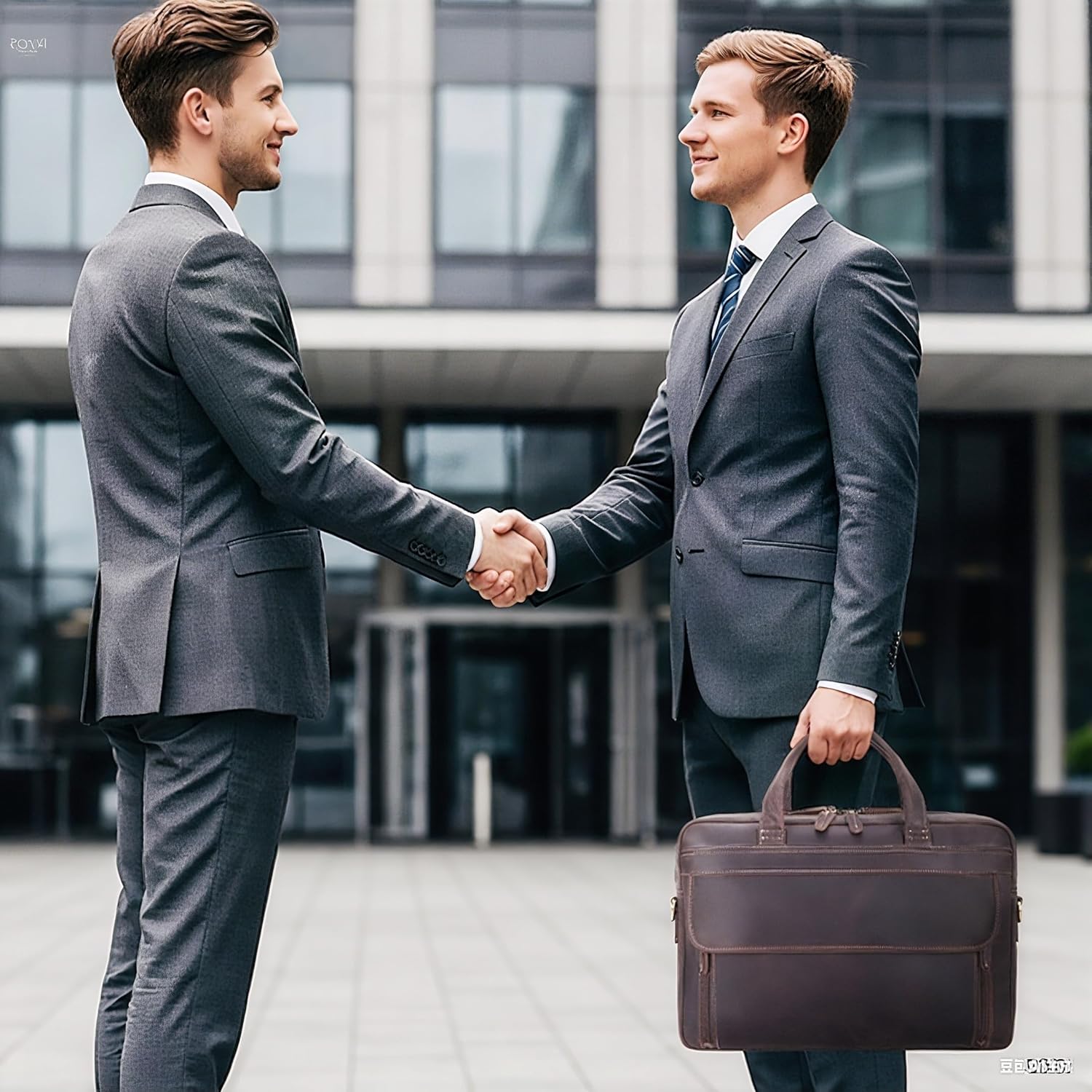 Masa Kawa Leather Briefcase for Men 15.6" - 17" Laptop Computer Case Business Travel Work Messenger Cross Body Shoulder Bag