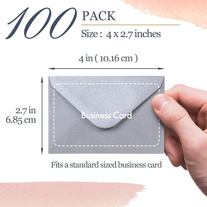Gift Card Envelopes - 100-Count Mini Envelopes, Paper Business Card Envelopes, Bulk Tiny Envelope Pockets, 10 Metallic Colors, 4 x 2.7 Inches