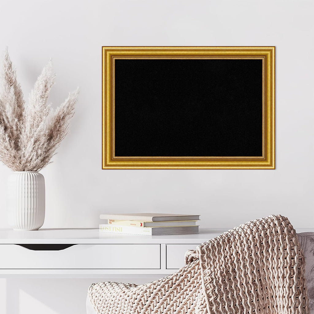 Amanti Art Black Cork Board for Wall, 20x28 Vision Board with Gold Wood Frame, Medium Corkboard Office Decor for Home Organization, Traditional Corkboard Pinboard to display items for home
