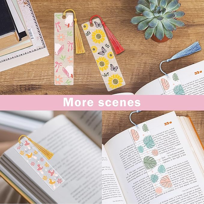 AFRITEE UV DTF Bookmark Stickers - 24 Pcs Flowers Theme Sunflower Uvdtf Decals Stickers for Acrylic Blank Bookmark, Butterfly Rub on Transfer Wraps for Book Lover DIY Blank Bookmarks(Only Stickers)