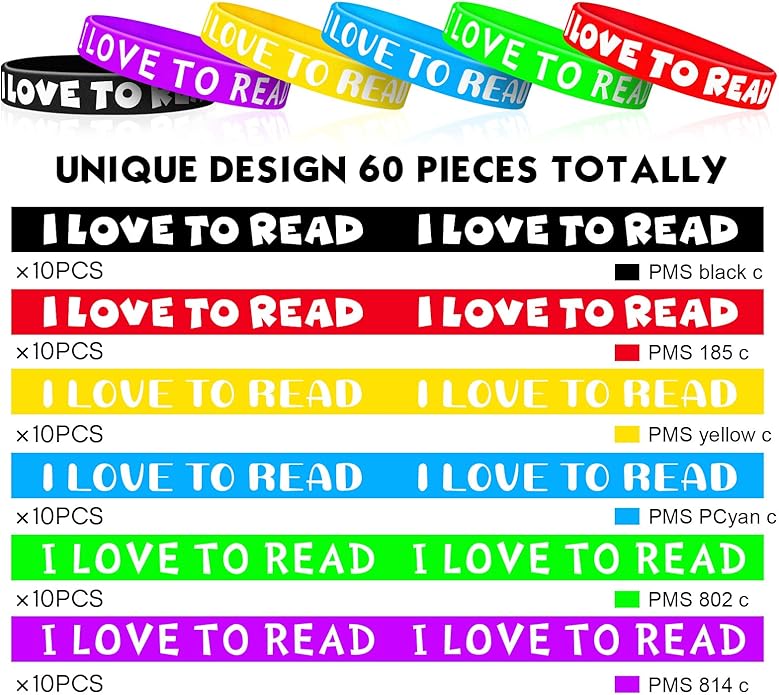 WILLBOND I Love to Read Rubber Bracelets Motivational Rubber Wristband Colorful Silicone Wristbands Bracelets for Classroom Rewards Teacher Award School Home Decoration Party Favors