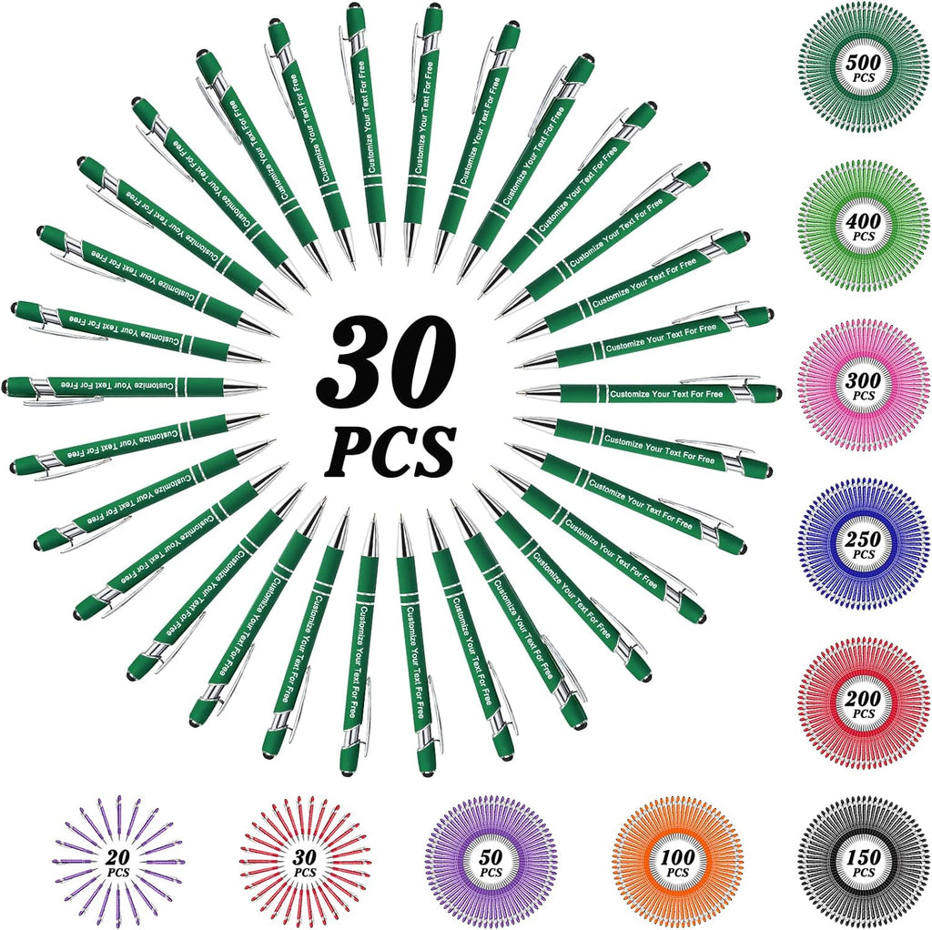 Max 500 Pcs Personalized Pens Bulk, Custom Pens with Free Engraving, Customized Stylus Tip Ballpoint Pen with Your Name Massage Text for School Office Business Graduation Anniversaries-30 Packs