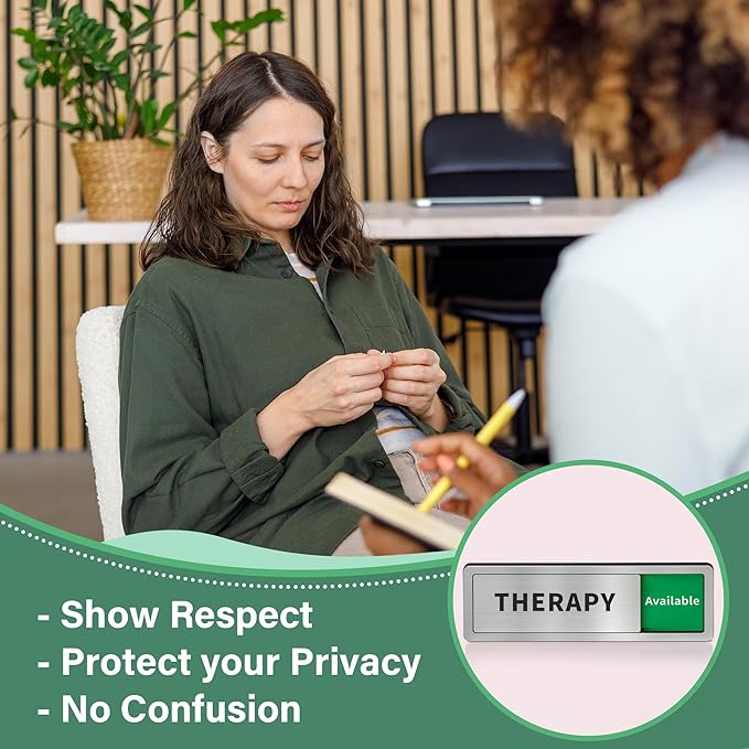 Therapy Room Door Sign with Slider, Do Not Disturb Privacy Office Sign, In Use/Available Acrylic Sliding Indicator for Business Hospital Home, Brushed Silver 8" x 2.6"