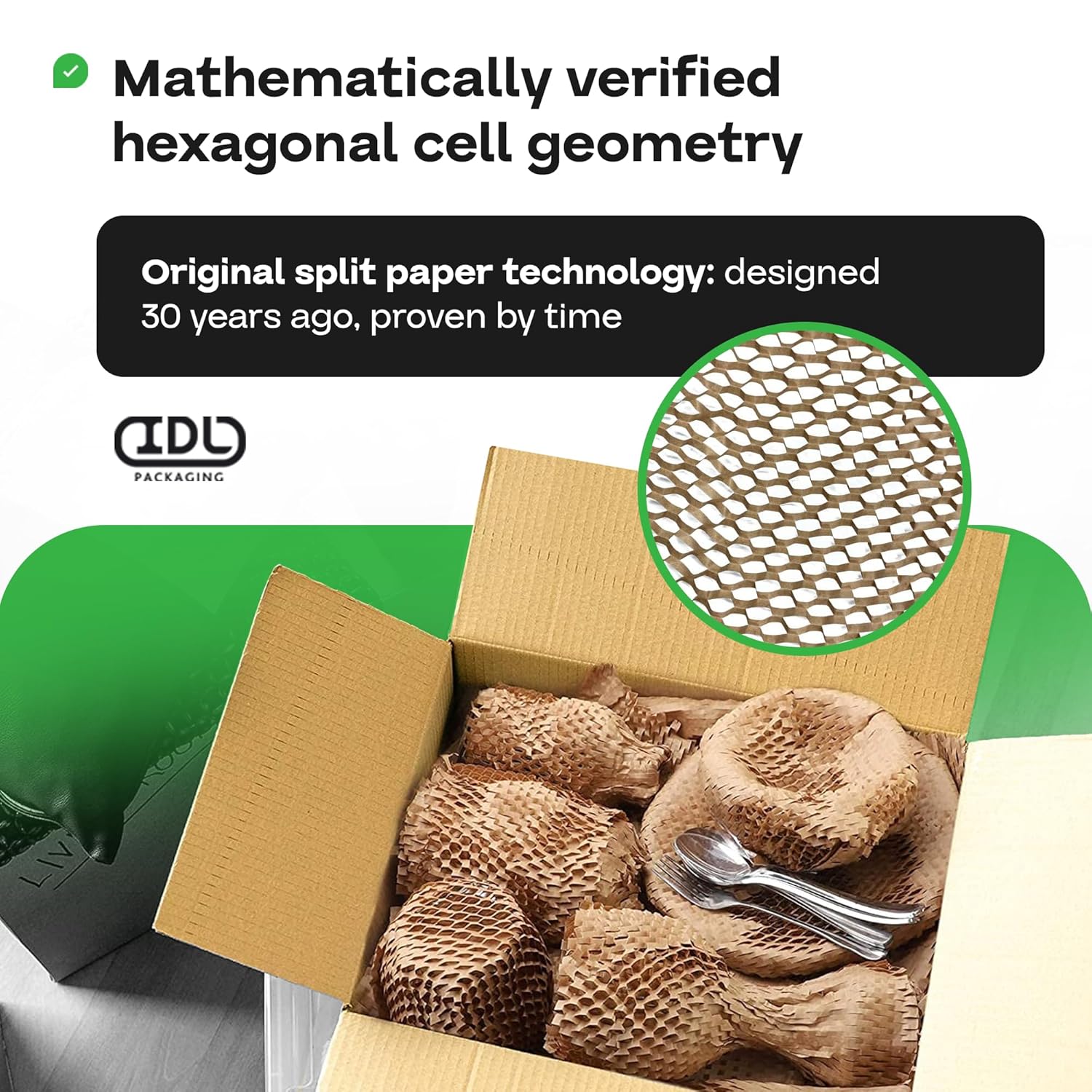 IDL Packaging 15.25" x 1400' Refill Roll (Pack of 1) for MP-1400USW HexcelWrap Honeycomb Packing Paper Station, White - Protective Kraft Paper with Interlocking Slit Design for Shipping