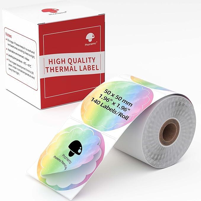 Memoqueen 2 Inch Flower Rainbow Round Thermal Labels Compatible with Phomemo M110/M221/M220/M120/M200/M110S Label Makers,Color Circle Labels for Gift,Business,Mailing,School,140Labels/Roll