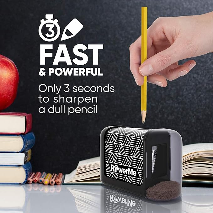 Electric Pencil Sharpener - Pencil Sharpener Battery Powered for Kids, School, Home, Office, Classroom, Artists – Battery Operated Pencil Sharpener For Colored Pencils, Ideal For No. 2 (Black)