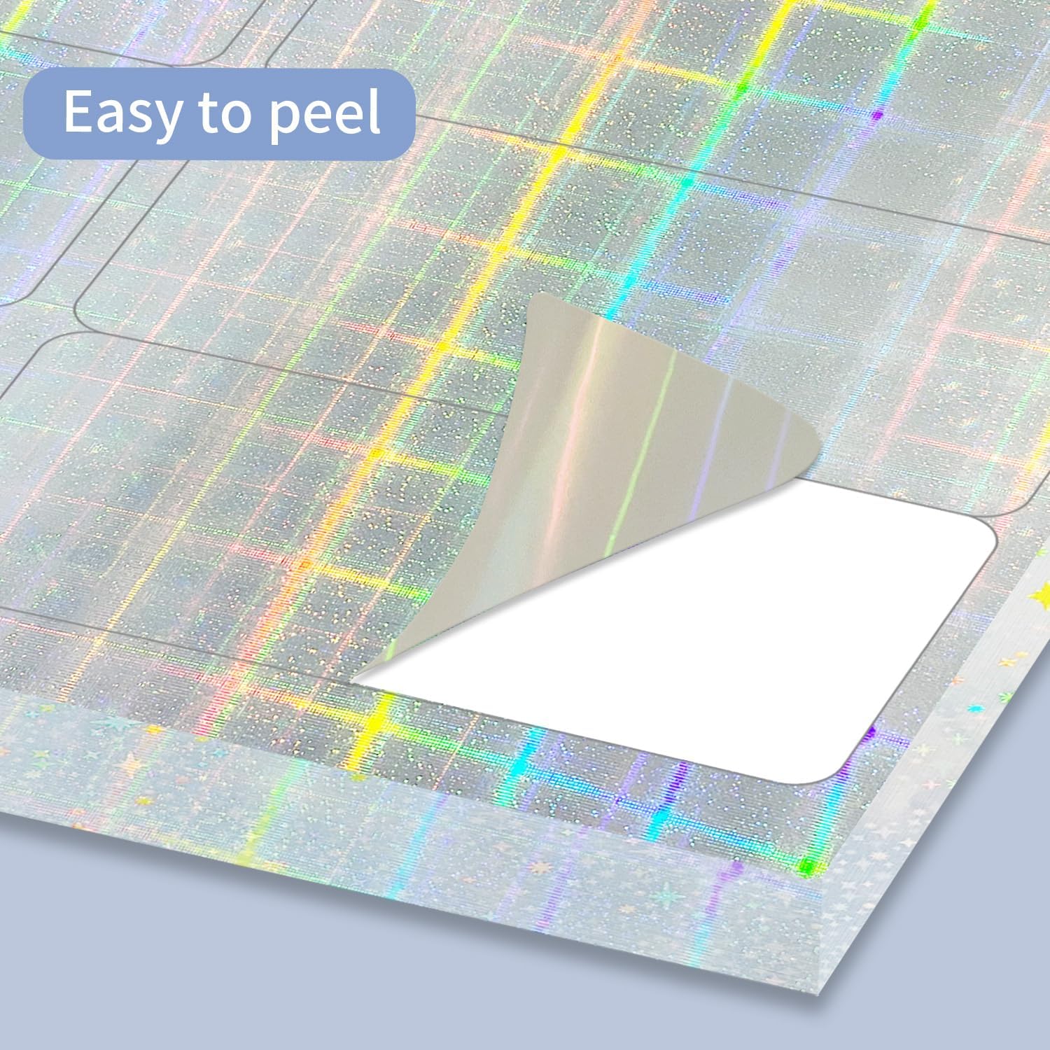 STARLIBOO 1" x 2-5/8" Address Labels- Holographic Color Stickers for Laser/Ink Jet Printer mailing Labels 8.5"×11"- Holographic Silver/ 30 per Sheet