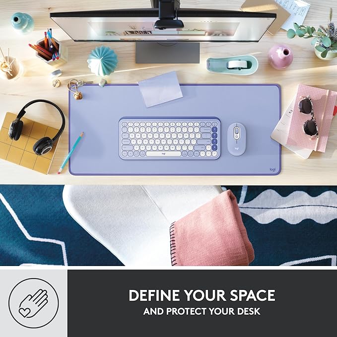 Logitech Desk Mat - Studio Series, Multifunctional Large Desk Pad, Extended Mouse Mat, Office Desk Protector with Anti-Slip Base, Spill-Resistant Durable Design, in Lilac