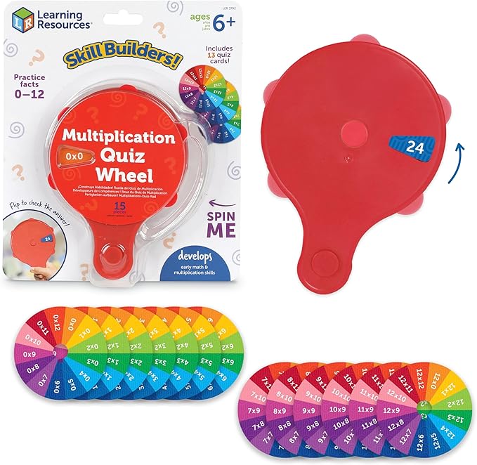 Learning Resources Skill Builders! Multiplication Quiz Wheel, Math Fidget Toy, Number Flash Cards, Math Fidget Spinner, Ages 6+, 15 Pieces