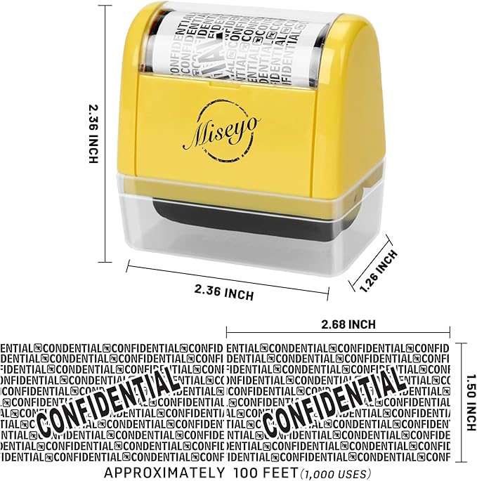 Miseyo Wide Roller Stamp Identity Theft Stamp 1.5 Inch Perfect for Privacy Protection - Yellow