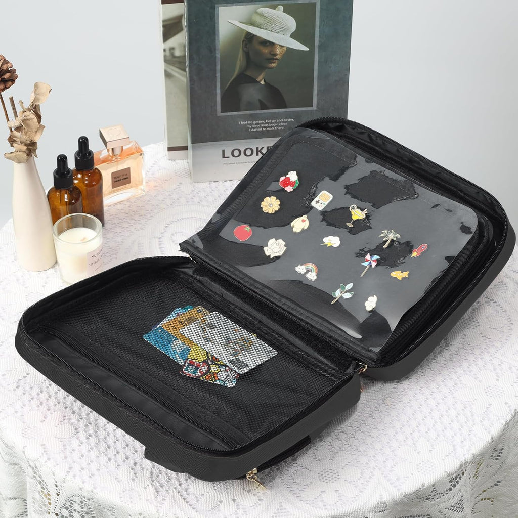 Enamel pin display bag, 8-page pin trading book, collectible pin board, suitable for storing pins, brooches, patches (black)