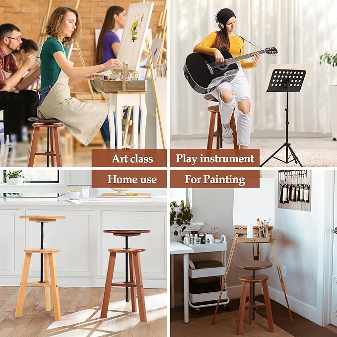 VISWIN 19"-26" H Wooden Adjustable Height Stool, Beech Wood Artist Stool for Drafting, Painting Stool for Artists, Adults, Wood Chair for ArtStudio, Bar, Kitchen, Home Use, Office