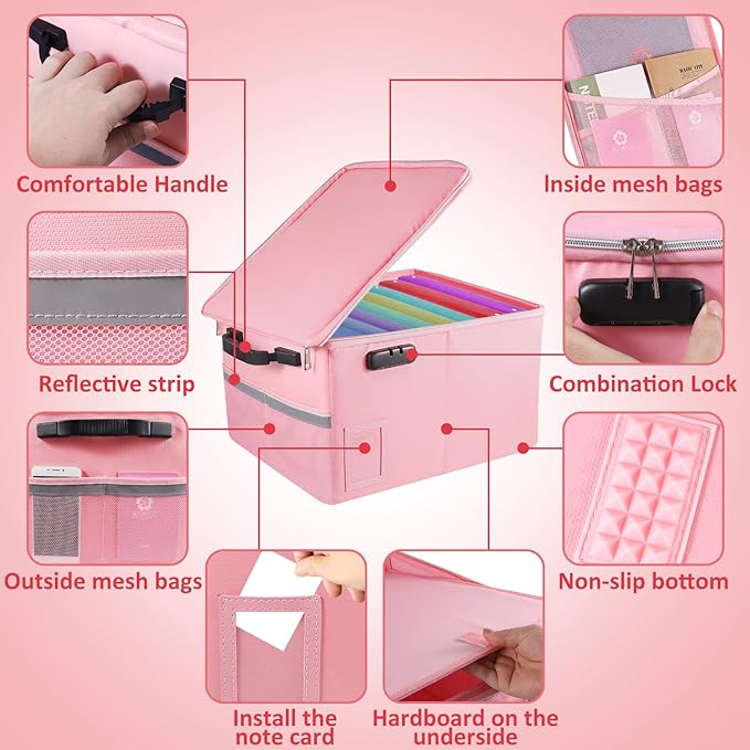 Fireproof File Cabinet with Lock, Fireproof Document Organizer Collapsible File Box Filing Cabinet with Handle for Letter Legal Folder Certifications