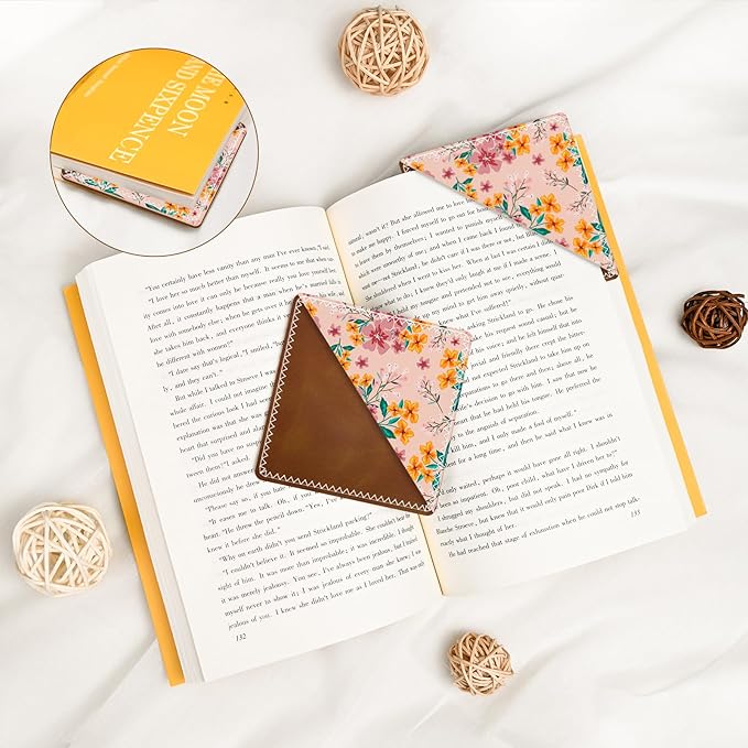 Personalized Leather Bookmarks, Fun & Cute Book Accessories for Reading Lovers, Unbreakable Page Markers for Women Men Girls Boys Student Teacher Kids Retirement Birthday Gifts (Pink Flower)