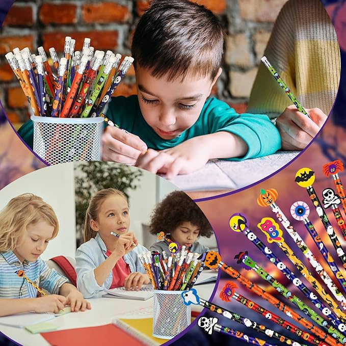 Ireer 60 Pcs Scented Pencils for Kids Animal Fruit Fun Smelly Pencils Bulk HB Graphite with 60 Pcs Cute Cartoon Toppers Gift for School Office Classroom Party Reward Supplies(Pumpkin)