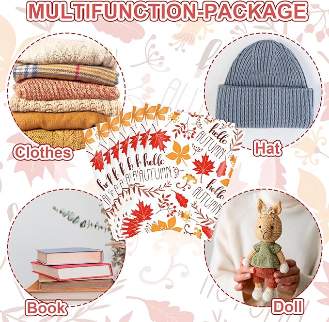 100 Pcs Fall Poly Mailers 10 x 13 Inch Hello Autumn Maple Leaves Mailing Bags Thanksgiving Orange Self-Sealing Plastic Packaging Envelopes Bags Shipping Bags for Small Business Clothing