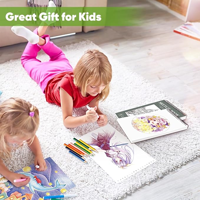 Soucolor 9" x 12" Sketch Book, Back to School Supplies, 1-Pack 100 Sheets Spiral Bound Art Sketchbook, Acid Free (68lb/100gsm) Artist Drawing Book Paper Painting Sketching Pad, College Essentials