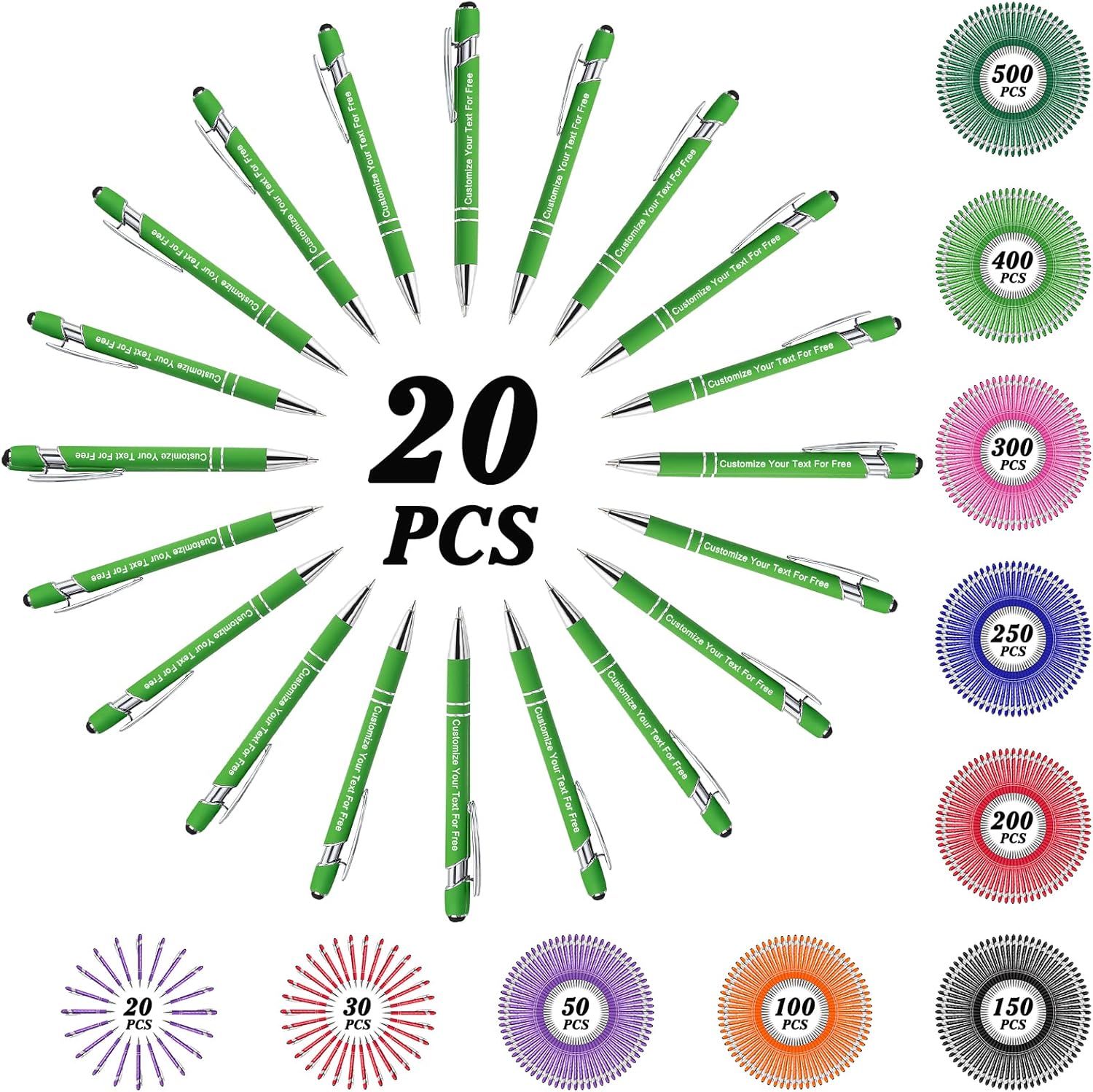 Max 500 Pcs Personalized Pens Bulk, Custom Pens with Free Engraving, Customized Stylus Tip Ballpoint Pen with Your Name Massage Text for School Office Business Graduation Anniversaries-20 Packs