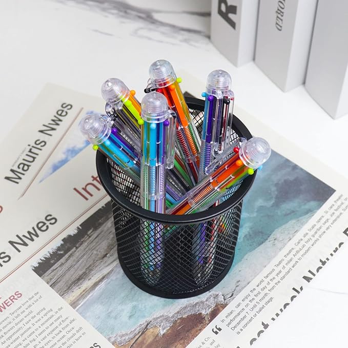 IHPUKIDI 6 Pack 0.5mm 6-in-1 Multicolor Ballpoint Pen, 6 Color Transparent Barrel Retractable Ballpoint Pens for Office School Supplies Students Gift