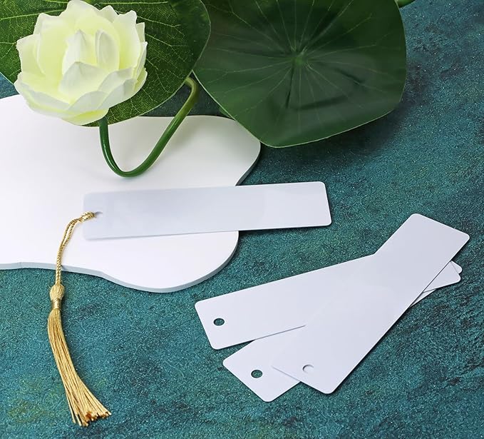 Sublimation Blank Bookmarks 15Pcs Double-Side Heat Transfer Metal Craft Book Marker with 15Pcs Colorful Silky Tassels for Birthday Wedding DIY Projects and Gift Tag (3.2x12cm, Rectangle)