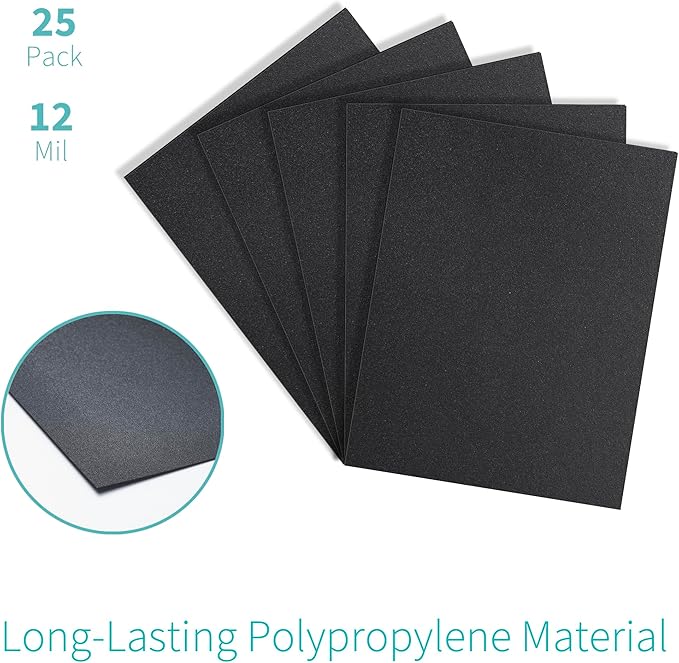 Binditek 25 Pack 12 Mil Sand-Textured Polycover, Midweight Binding Front and Back Covers, Lightly Textured Sand Finish, 8-1/2" x 11", Square Corners, Un-Punched, Black, Office Supplies