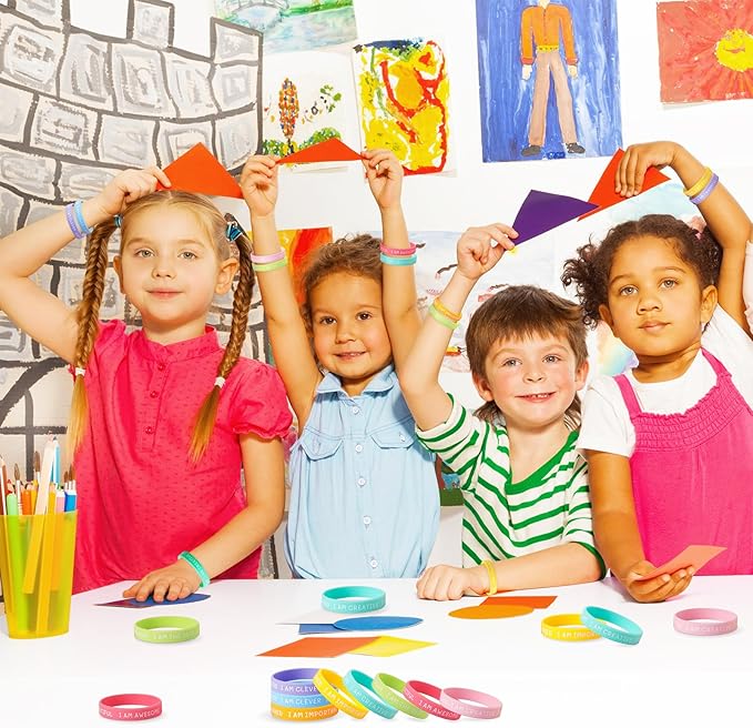 100 Pieces Students Inspirational Silicone Wristbands Motivational Quotes Rubber Bracelets for Kids Students Back to School Gifts (Fresh colours)