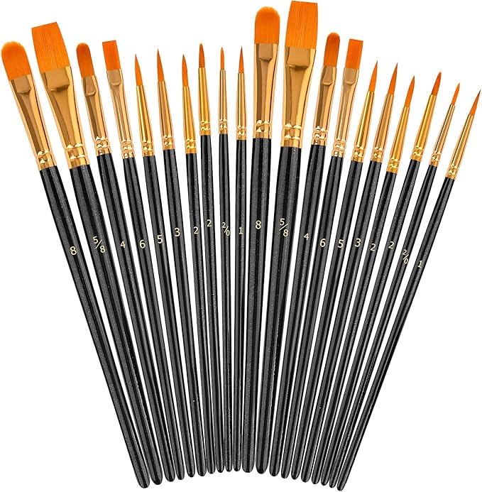 Soucolor Acrylic Paint Brushes Set, 40Pcs Round Pointed Tip Artist Paintbrushes for Acrylic Oil Watercolor Canvas Boards Rock Body Face Nail Art, Halloween Pumpkin Ceramic Crafts Supplies, Black