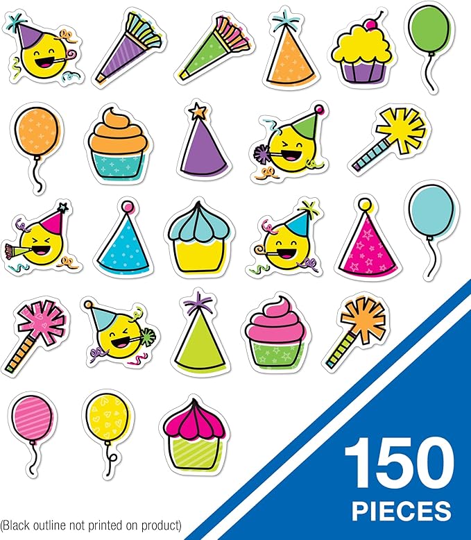 Carson Dellosa 150 Piece Colorful Birthday Bulletin Board Cutouts, Birthday Bulletin Board Decorations, White Board, and Door Decorations, Colorful Birthday Classroom Décor