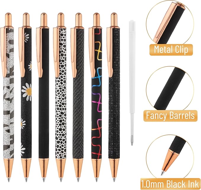 Mr. Pen- Fancy Pens for Women, 7 Black Ink Ballpoint Pens with 10 Refills, 1.0mm, Starry Night, Glitter Cute Pens for Journaling, Sparkly Fancy Pen, Easter Gift
