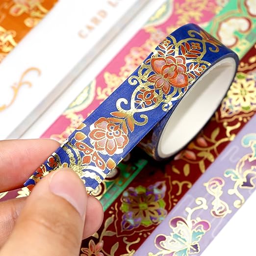 24 Rolls Washi Tape Set, Gold Foil Floral Decorative Tape for Scrapbooking, Bullet Journaling, Planner, DIY Crafts, Christmas - Floral Feast