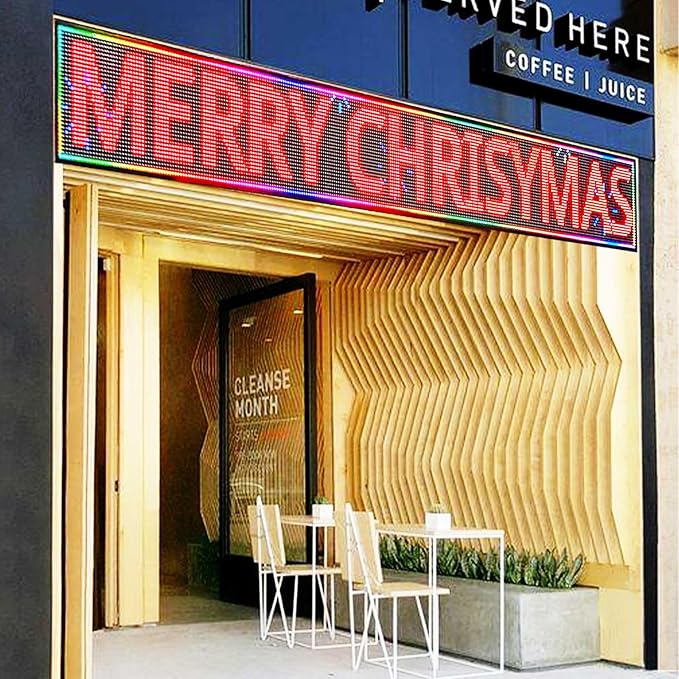 P10 Outdoor Programmable Scrolling Led Digital Sign , Electronic Sign Display Marquee Screen Custom Word Advertising Message Board for Business Store Restaurants Window, Wifi Control Full Color115"X14"