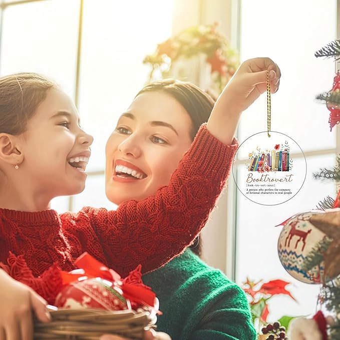 HYTURTLE Funny Book Gifts for Book Lovers Librarian - Book Christmas Ornament Tree Hanging Decoration - Book Lover Gifts - Book Gifts for Women Men - Booktrovert Xmas Acrylic Ornament Decor Keepsake