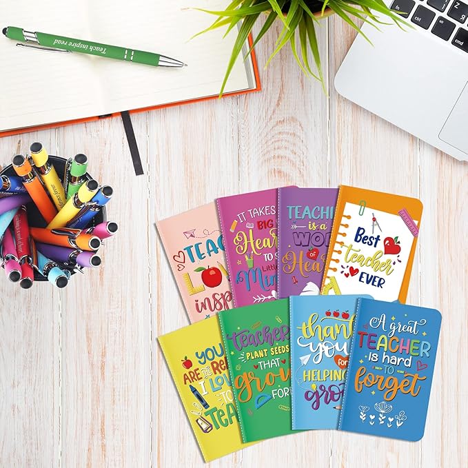 Funrous 32 Pcs Motivational Quote Pens Inspirational Notepads Mini Journal with Ballpoint Pen Small Notebooks Gift Set for Men Women Coworkers, Adult Party Favors Prizes Gift Bulk(Teacher)