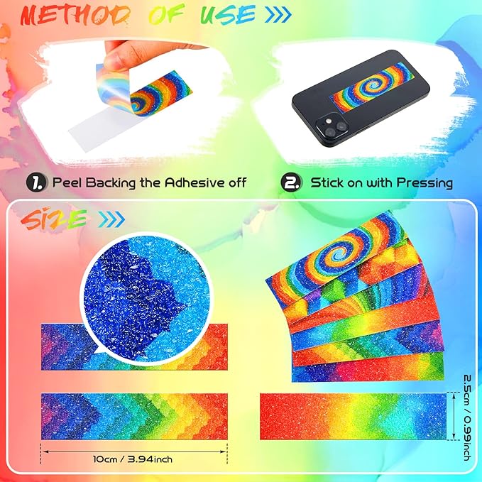 36 Pieces Anxiety Sensory Stickers Cute Fidget Textured Strips Toys Anti Stress Tactile Rough Sensory Calm Textured Strips Adhesives Anxiety Relief for Adults Teens Desk Classroom (Rainbow Style)