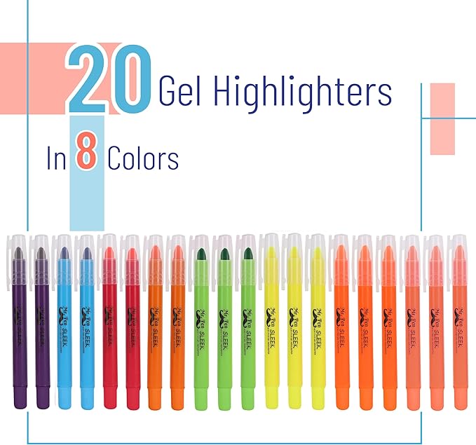 Mr. Pen No Bleed Gel Highlighter, Bible Highlighters, Assorted Colors, Pack of 20, Fluorescent Gel Highlighters