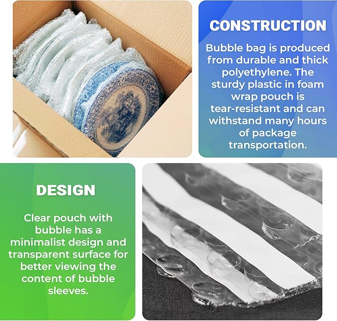 Clear Bubble Out Bags, 12 x 11.5 Inches. 100 Pack Self Seal Bubble Pouches. Polyethylene Clear Bubble Bags for Packing. Waterproof Clear Bubble Out Pouches for Fragile Things