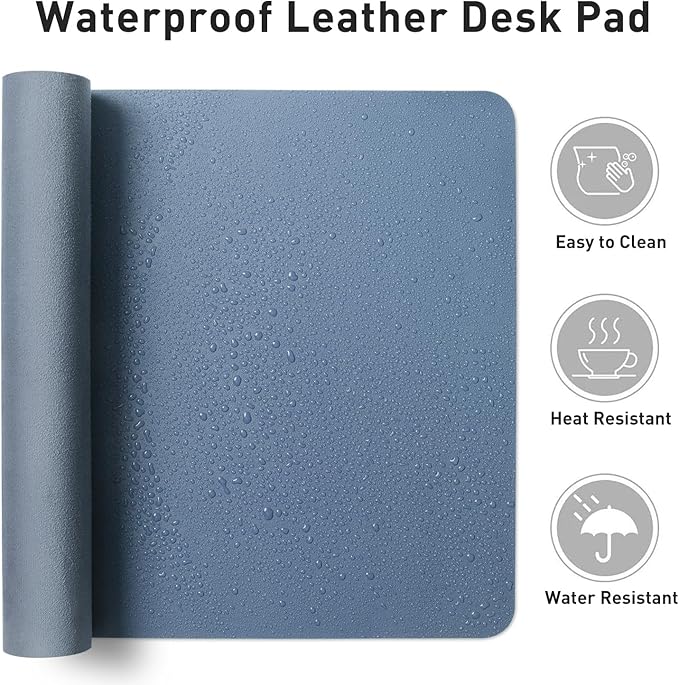 Aothia Leather Desk Pad Protector, Mouse Pad, Office Desk Mat, Non-Slip PU Leather Desk Blotter, Laptop Desk Pad, Waterproof Desk Writing Pad for Office and Home (Denim Blue, 36" x 17")