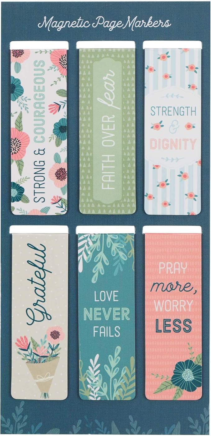 Christian Art Gifts Magnetic Scripture Bookmark Set for Women with Beloved Faith Favorites - Inspirational Floral Garden Magnetic Bible Verse Pagemarker Set of 6 for Bibles and Books, Size 2.3” x 0.8”