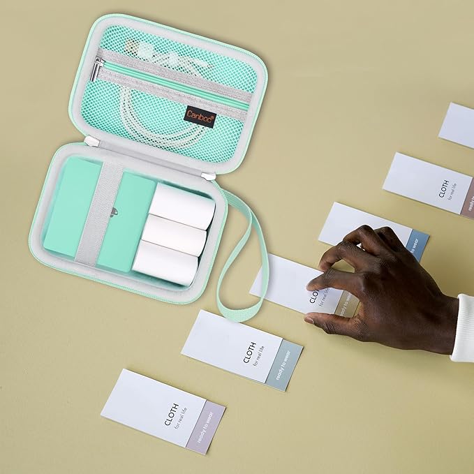 Canboc Case for Memoking/Ponek/Phomemo/Omezizy/Memoqueen T02 Mini Printer Sticker Printer/Phomemo M02 Printer, T02 Portable Thermal Printer Box for Thermal Paper, USB Cable, Green (Case Only) ﻿