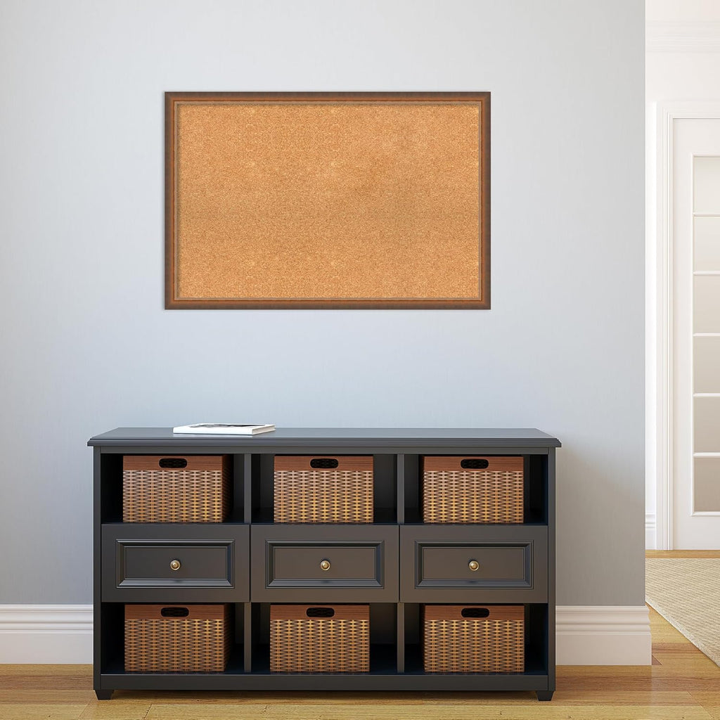 Amanti Art Natural Cork Board for Wall, 24x36 Vision Board with Bronze Frame, Large Corkboard Office Decor for Home Organization, Modern Corkboard Pinboard to Display Items for Home Organization in