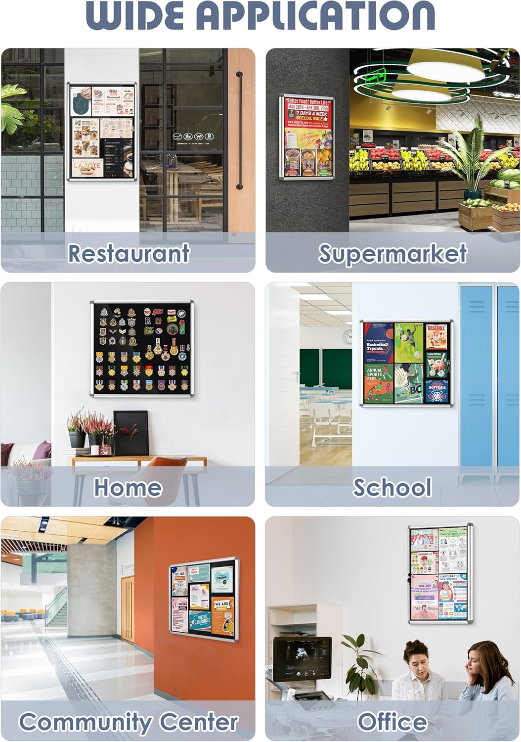 Enclosed Bulletin Board Lockable Display Case Message Board with Locking Door for Indoor, Black Felt, Silver Aluminum Frame, 26x20inch(4XA4)