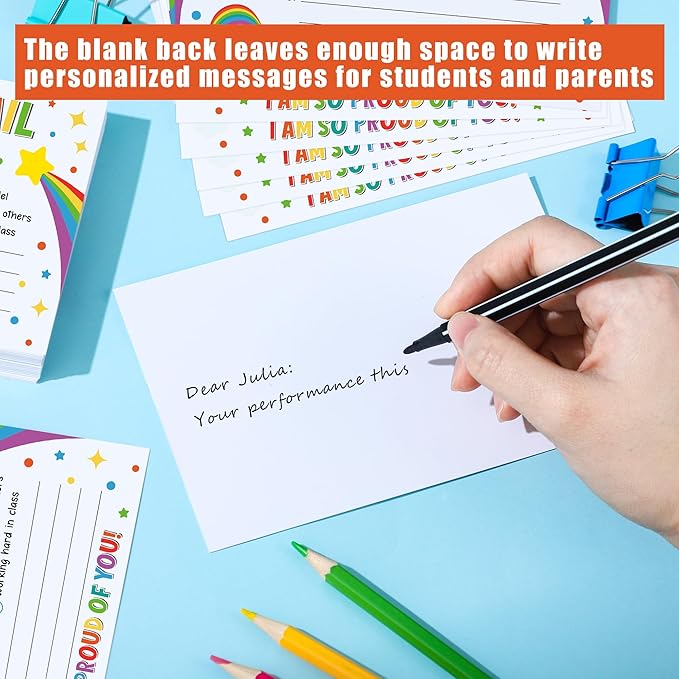 50PCS Colorful Teacher Mail Notes to Parents Rainbow Classroom Good Behavior Incentive Cards Teacher Motivational Postcard to Send Home for Preschool Kindergarten Elementary School Teacher Supplies
