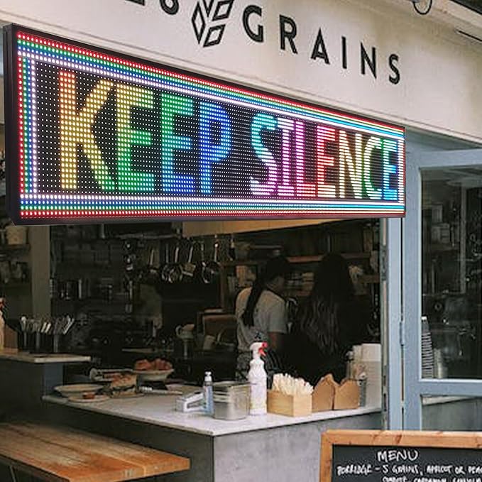 P10 Outdoor Scrolling Led Signs Programmable, Digital Electronic display screen Marquee Message Board custom word for Business Store Restaurant Window Advertising, Full Color High Brightness Wifi Control, 77''x14''