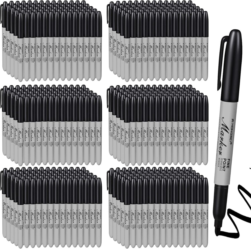Thenshop 300 Pack Permanent Markers Bulk Black Permanent Marker Set Fine Point Pens Work on Wood, Metal, Stone, Glass