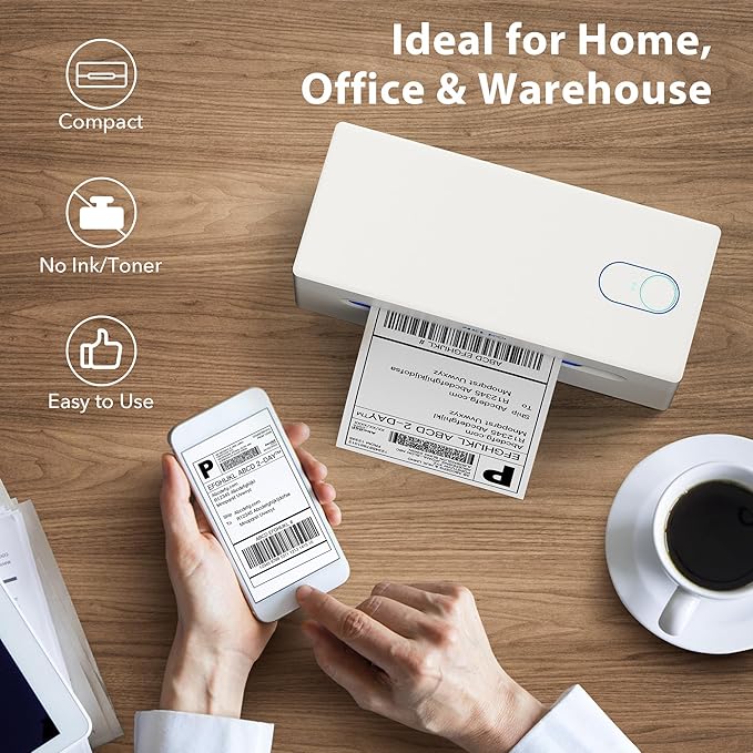 Nelko Bluetooth Thermal Label Printer, Wireless 4x6 Shipping Label Printer for Shipping Packages, Support Android, iPhone and Windows, Widely Used for Amazon, Ebay, Shopify (Sliver White)