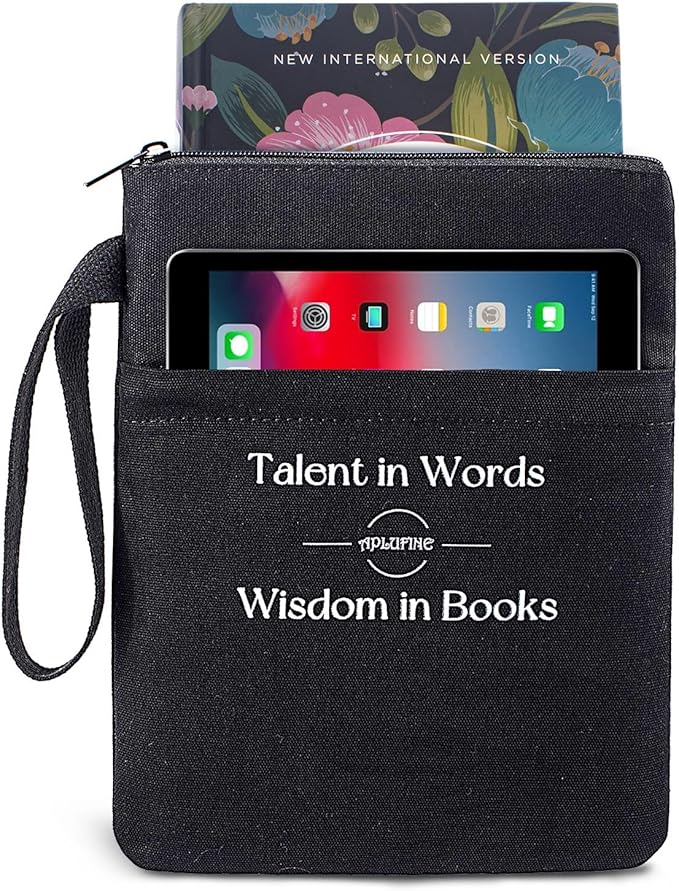 Book Sleeve for Book Lovers - Book Covers with Zipper Pockets - Canvas Book Protector for Paperbacks, Softcover - Washablle Book Pouch - Book Carrying Case - Book Carrier- Book Gift