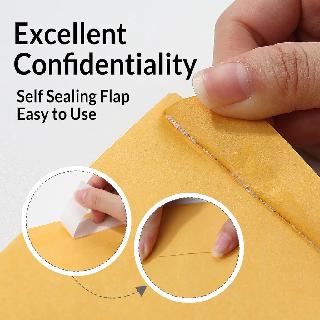 SUNEE 9x12 Envelopes Self-Seal Catalog Mailing Envelopes -100 Count, Ultra Strong Quick-Seal, 9x12 inch Brown Kraft Manila Envelopes Security Envelopes