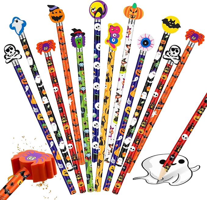 Ireer 60 Pcs Scented Pencils for Kids Animal Fruit Fun Smelly Pencils Bulk HB Graphite with 60 Pcs Cute Cartoon Toppers Gift for School Office Classroom Party Reward Supplies(Pumpkin)