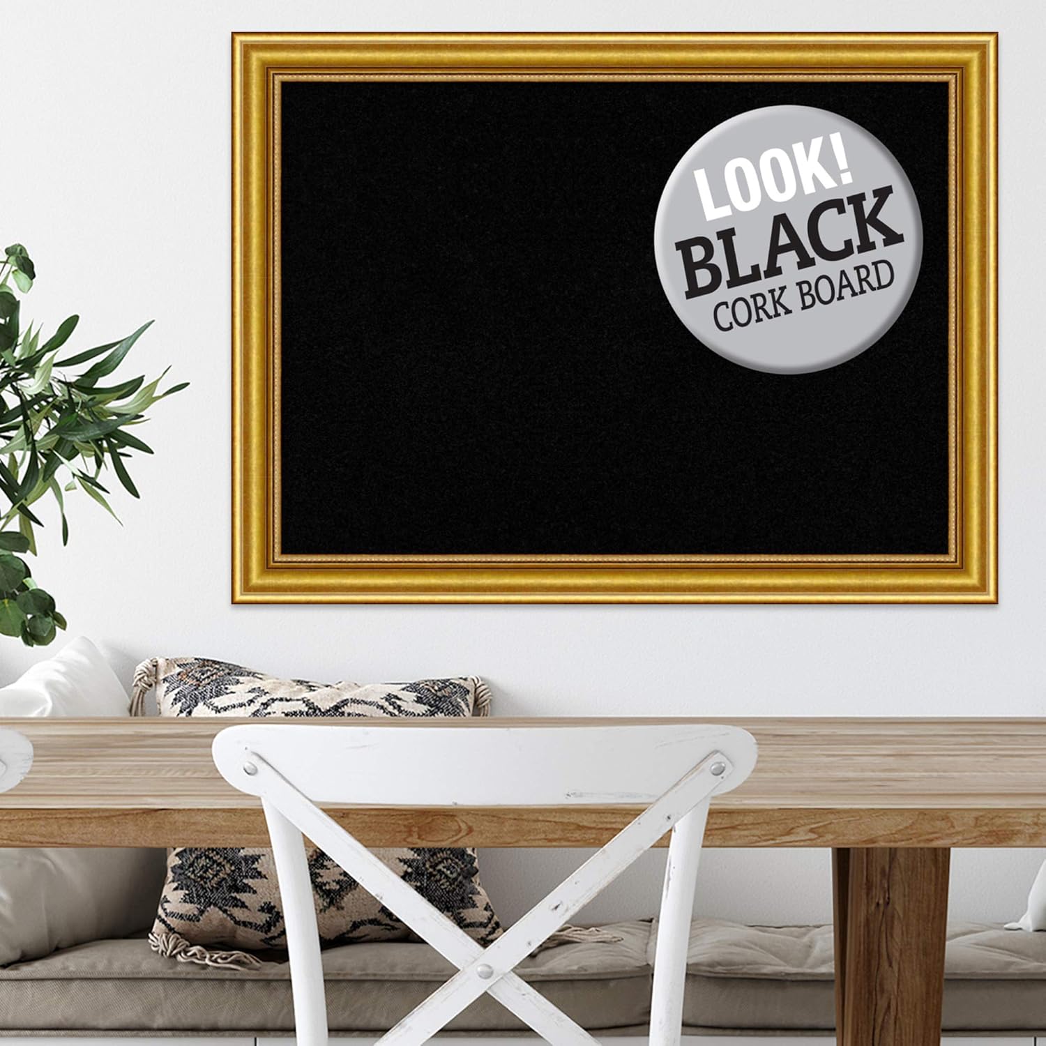 Amanti Art Black Cork Board for Wall, 24x32 Vision Board with Gold Wood Frame, Medium Corkboard Office Decor for Home Organization, Traditional Corkboard Pinboard to display items for home